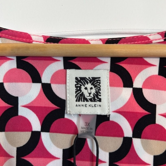 Anne Klein Pink & Black Printed 3/4 Sleeve V-Neck Wrap Top Rich Camellia Multi - Picture 4 of 8